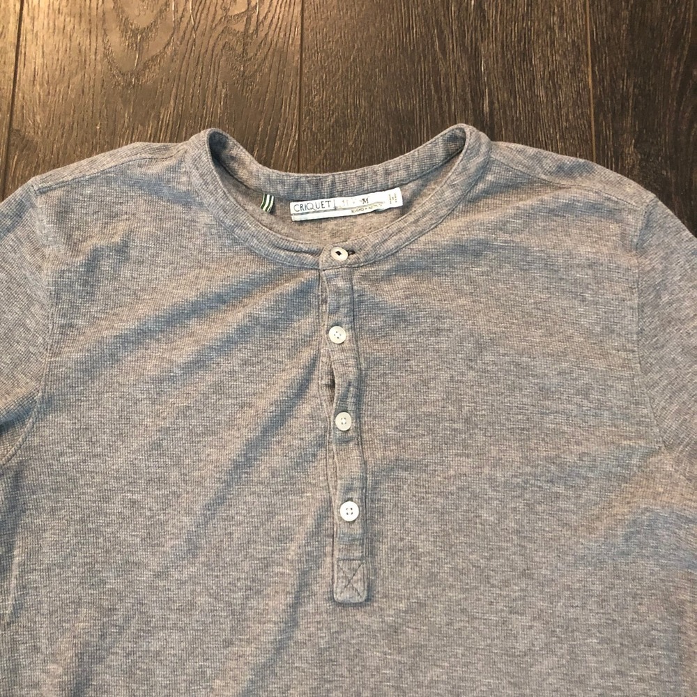 Criquet Shirt Mens Medium Grey Thermal Henley Long Sleeve Knit Dexter Morgan - Picture 2 of 9